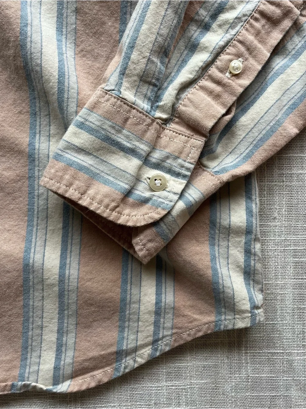 J. Crew Organic Cotton Broken-in Oxford Striped Dusty Pink Blue & White